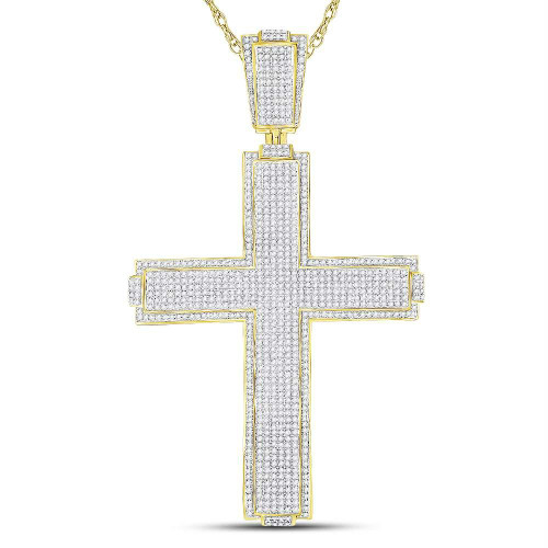 10kt Yellow Gold Mens Round Diamond Roman Cross Charm Pendant 2-1/2 Cttw