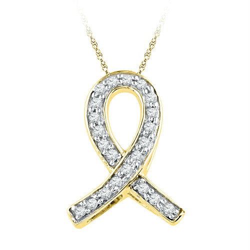 10k Yellow Gold Womens Diamond Ribbon Remembrance Symbol Pendant 1/10 Cttw