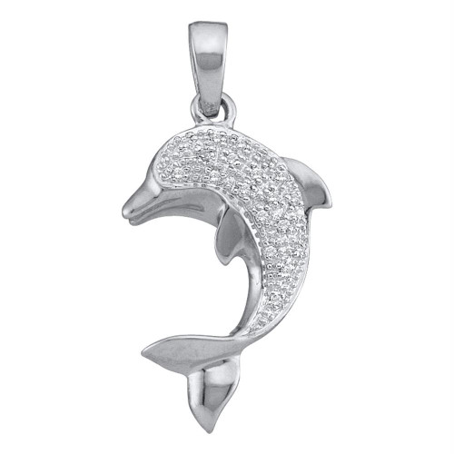 10kt White Gold Womens Round Diamond Dolphin Fish Animal Pendant 1/10 Cttw