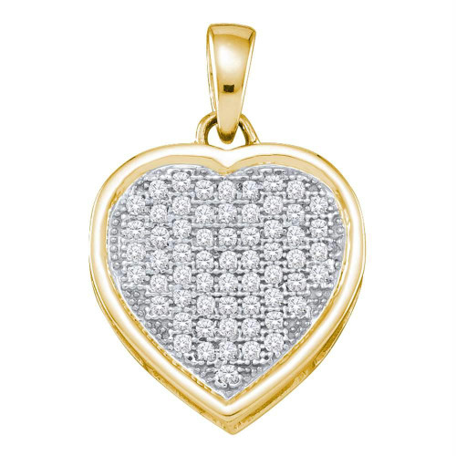 10kt Yellow Gold Womens Round Diamond Small Simple Heart Love Pendant 1/5 Cttw