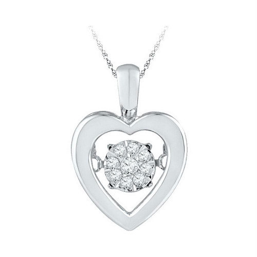 Sterling Silver Womens Round Diamond Moving Twinkle Cluster Heart Love Pendant 1/12 Cttw