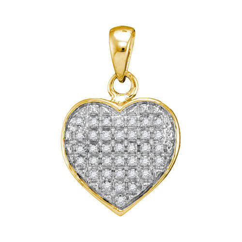 10kt Yellow Gold Womens Round Diamond Heart Love Cluster Pendant 1/10 Cttw