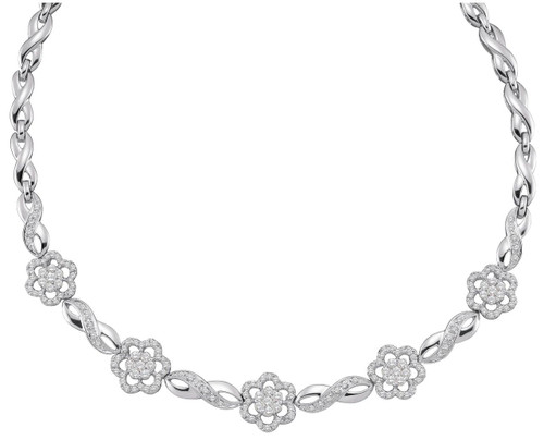 14kt White Gold Womens Round Diamond Infinity Flower Cluster Necklace 2.00 Cttw