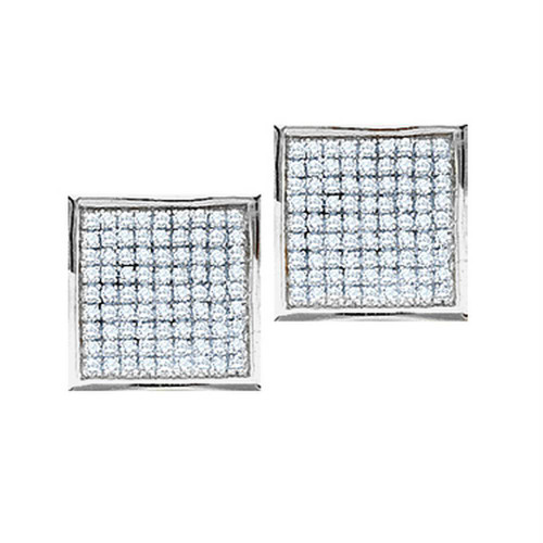 14kt White Gold Womens Round Pave-set Diamond Square Cluster Earrings 3/8 Cttw