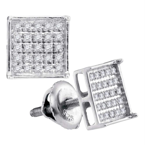 10kt White Gold Unisex Round Diamond Square Cluster Stud Earrings 1/6 Cttw