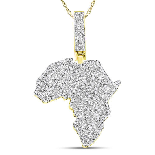 10kt Yellow Gold Mens Round Diamond Africa Continent Charm Pendant 5/8 Cttw