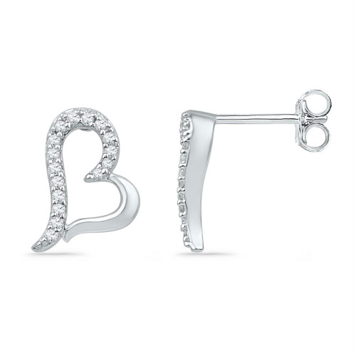 10kt White Gold Womens Round Diamond Heart Cluster Screwback Earrings 1/10 Cttw - 101825