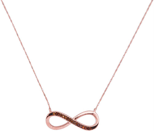 10kt Rose Gold Womens Round Red Color Enhanced Diamond Infinity Pendant Necklace 1/20 Cttw