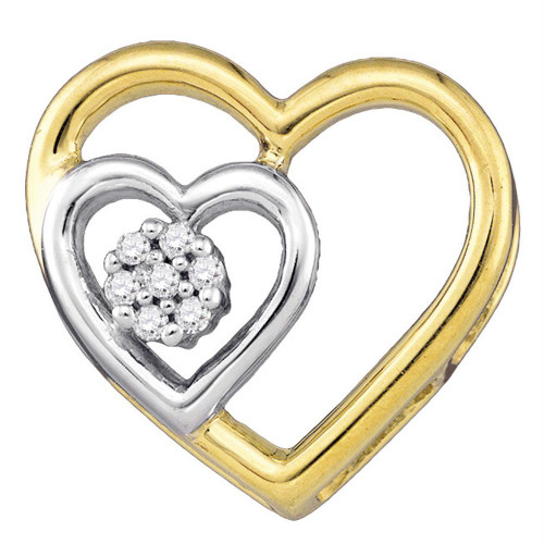 10kt Yellow Gold Womens Round Diamond Heart Love Pendant .03 Cttw - 80182