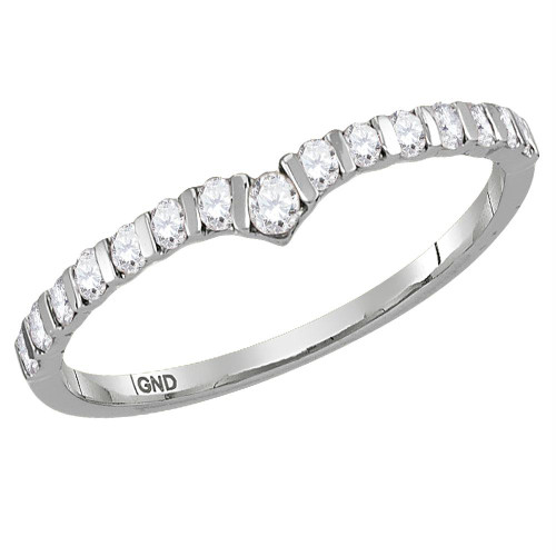 10kt White Gold Womens Round Diamond Chevron Stackable Band Ring 1/4 Cttw