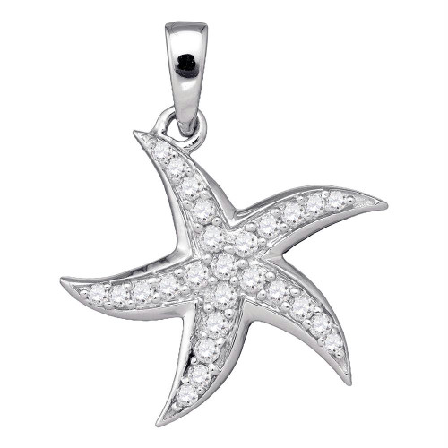10k White Gold Round Diamond Womens Unique Star Starfish Estrella Pendant 1/4 Cttw