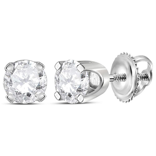 14kt White Gold Unisex Round Diamond Solitaire Stud Earrings 1/2 Cttw