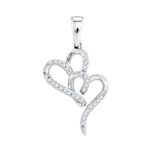 10kt White Gold Womens Round Diamond Double Heart Love Pendant 1/10 Cttw