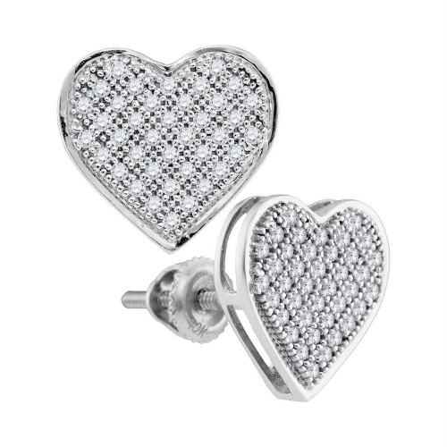 10kt White Gold Womens Round Diamond Heart Cluster Screwback Earrings 1/4 Cttw - 50471