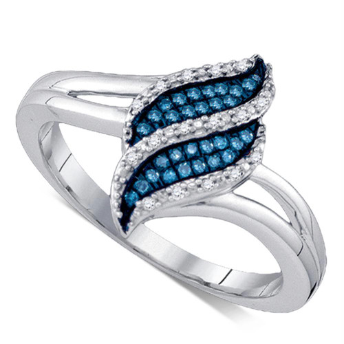 10kt White Gold Womens Round Blue Color Enhanced Diamond Cluster Ring 1/10 Cttw