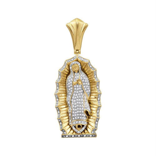 10kt Yellow Gold Mens Round Diamond Guadalupe Mary Charm Pendant 1.00 Cttw