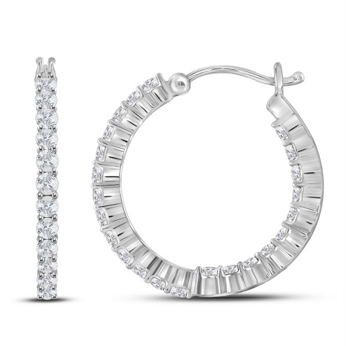 14kt White Gold Womens Round Diamond Single Row Hoop Earrings 1.00 Cttw - 117531