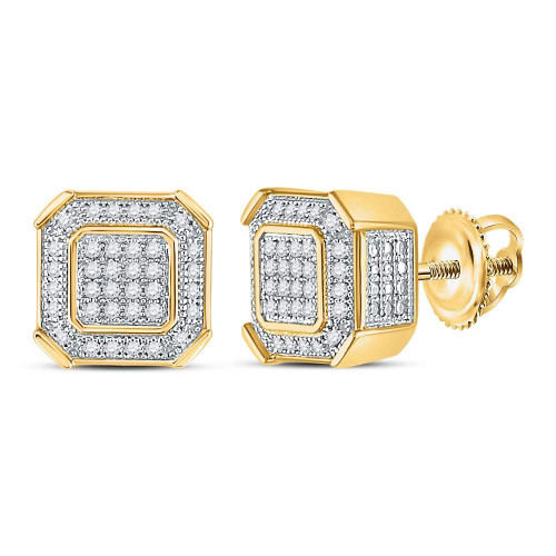 10kt Yellow Gold Mens Round Diamond Square Cluster Stud Earrings 1/5 Cttw