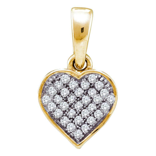 10kt Yellow Gold Womens Round Diamond Small Dainty Heart Love Pendant 1/10 Cttw