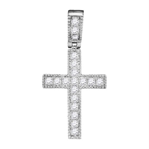 14kt White Gold Womens Round Diamond Milgrain Cross Faith Pendant 1/5 Cttw