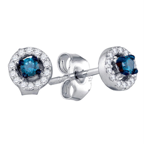 10kt White Gold Womens Round Blue Color Enhanced Diamond Stud Earrings 1/5 Cttw