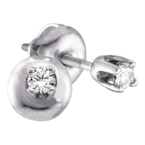 14kt White Gold Girls Infant Round Diamond Solitaire Stud Earrings 1/20 Cttw - 51008