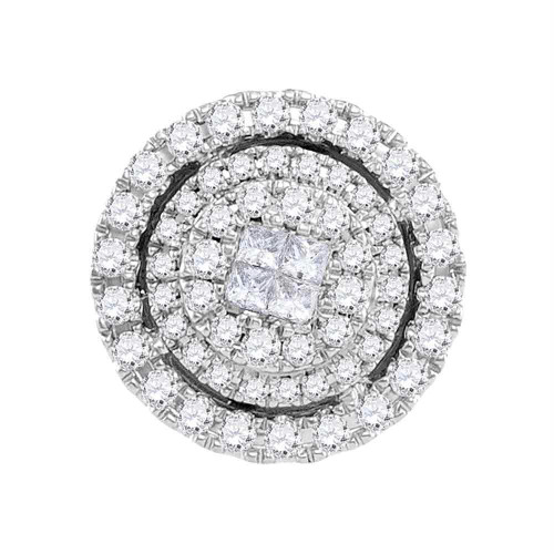 14kt White Gold Womens Princess Round Diamond Soleil Cluster Pendant 1/2 Cttw