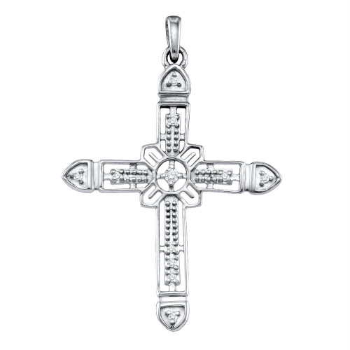 Sterling Silver Womens Round Diamond Roman Cross Religious Pendant 1/12 Cttw
