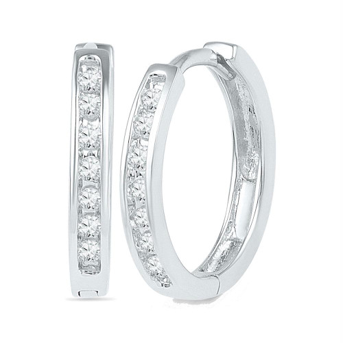 Jewel Tie Solid 10k White Gold Round Channel-set Diamond Hoop Earrings 1/8 Cttw. Jewel Tie Solid 10k White Gold Round Channel-set Diamond Hoop Earrings 1/8 Cttw.