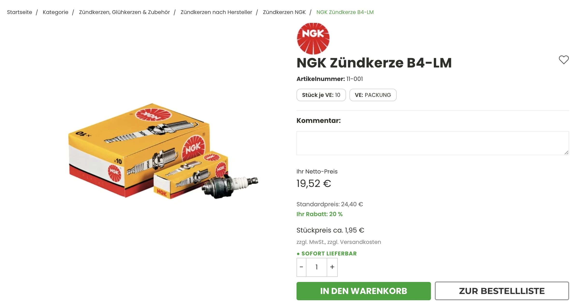 Produktseite mit Verkaufseinheit und St&uuml;ckpreis