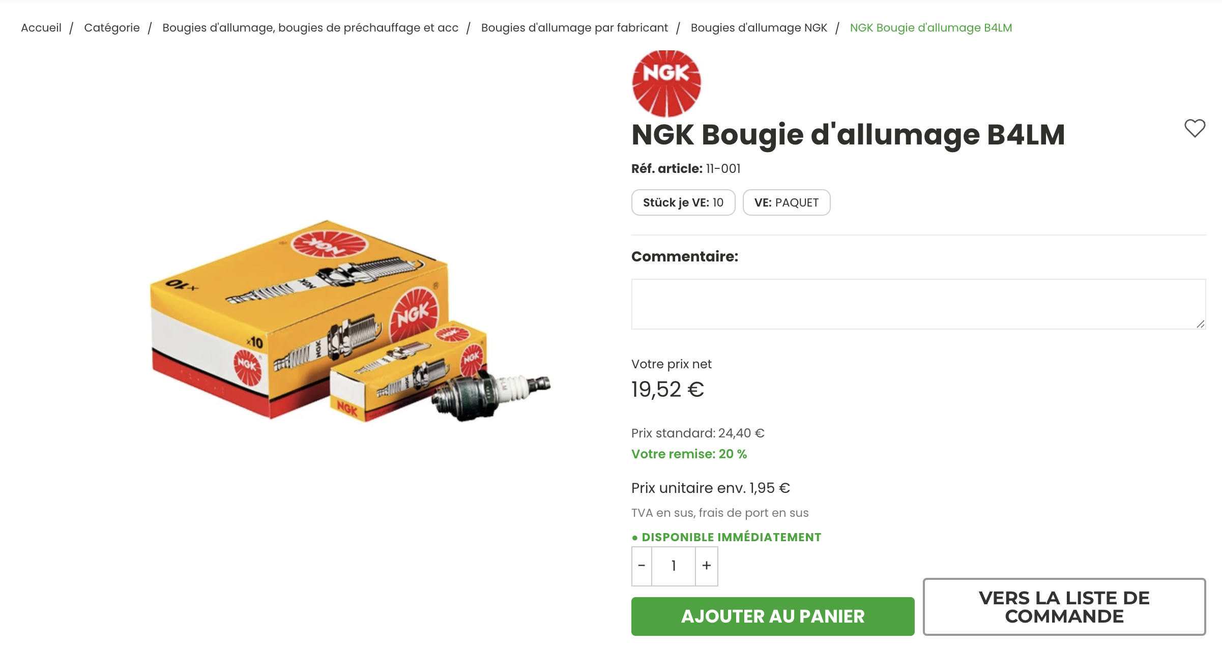 Fiche produit avec unit&eacute; de vente et prix unitaire