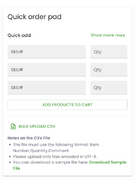 Quick Order and CSV import