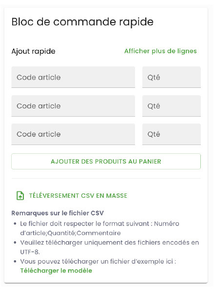 Commande rapide et import CSV