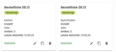 Bestelllisten im ratioparts Online-Shop