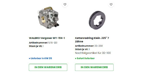 Anzeige der Produktverfügbarkeit