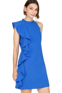 Blue Side Ruffle Dress