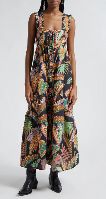 Sleeveless Midi Dress - Banana Foliage Multicolor - Monkee's of