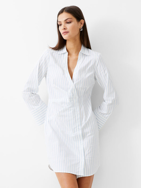 Isabelle Striped Poplin Dress Linen White Cashmere