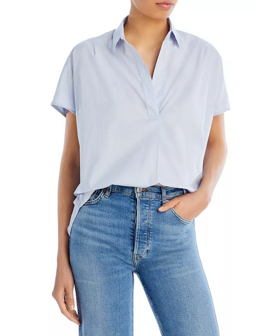 Poplin Shirting Popover Short Sleeve Chalky Sky Blue