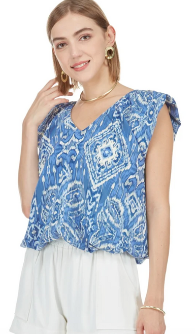 Blurred Ikat Balloon Top