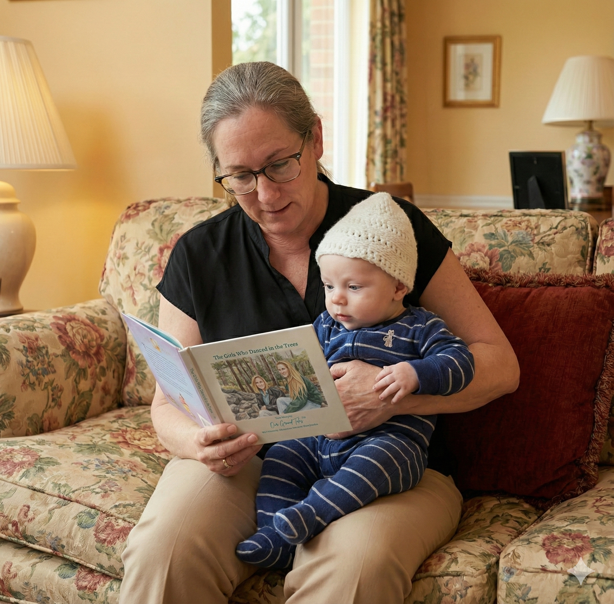 Grandmother and grandson reading together