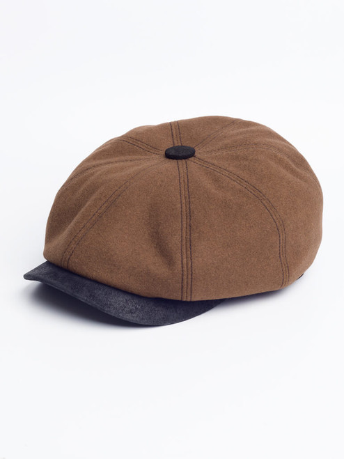 Cognac Leather Peak Baker Boy Cap Cognac Leather Peak Baker Boy Cap
