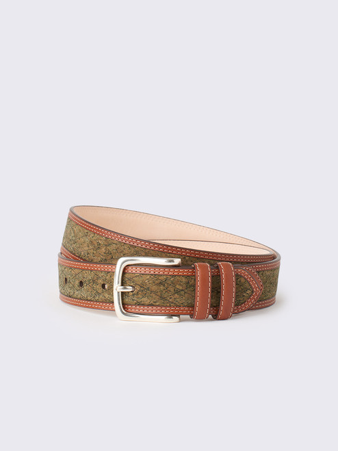 Green Cork Inlaid Handmade Leather Belt Green Cork Inlaid Handmade Leather Belt