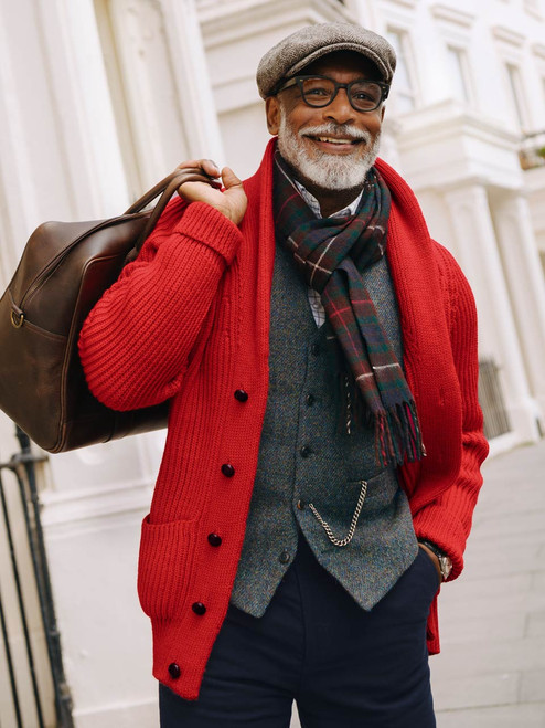 Red Shawl Neck Cardigan