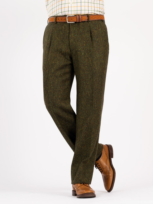 Men's Green Donegal Tweed Trousers on Model Men's Green Donegal Tweed Trousers on Model