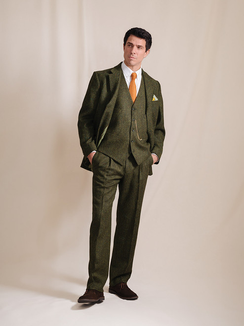 Green Donegal Tweed 3 Piece Suit On Model Green Donegal Tweed 3 Piece Suit On Model
