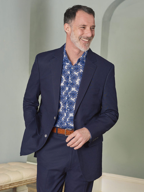 Men's Navy Blue Linen and Cotton Suit Jacket Men's Navy Blue Linen and Cotton Suit Jacket