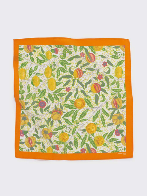 William Morris Fruits design pocket square flat shot William Morris Fruits design pocket square flat shot