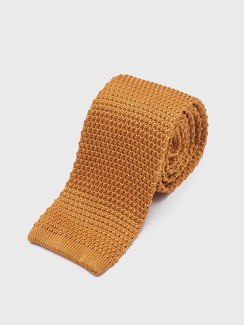 Knitted silk tie ochre rolled Knitted silk tie ochre rolled