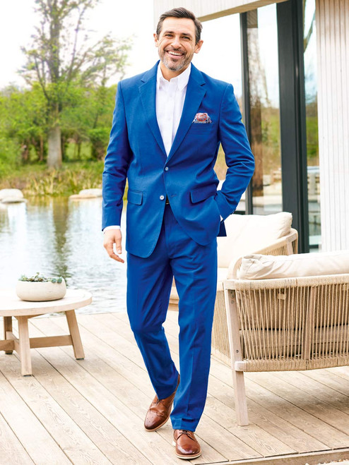 Men's Bright Blue Cotton & Linen Suit Men's Bright Blue Cotton & Linen Suit